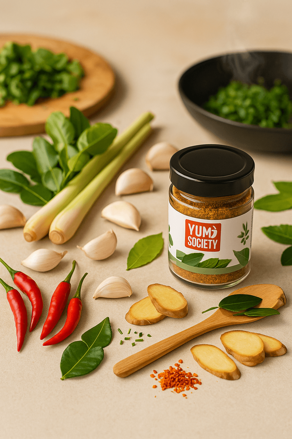 Nahaufnahme von frischen, hochwertigen Thai-Gewürzen